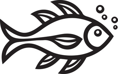 Simplified Underwater Wonders: A clean illustration presents a single, stylized fish, accompanied by playful bubbles, embodying the essence of aquatic life in a minimalist, graphic style.