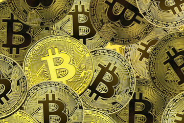 background of golden bitcoins as symbol of wealth from