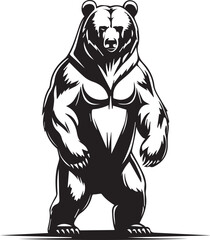 Strong Bear Silhouette: A bold, monochrome portrayal of a powerful bear stands tall, embodying strength, dominance, and the raw essence of nature.