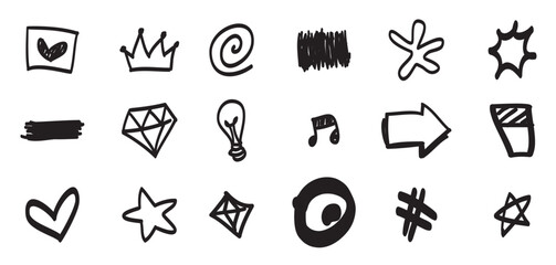 HAND-DRAWN Brushes, Hand Drawn Design Elements Collection,  doodles, lines, pointers, rectangle, circles, check box, dividers, stars, vector illustration.
