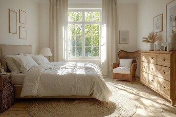 Cozy Bedroom Interior Design with Natural Light  Decor, Morning Sunshine, and Home Decor.