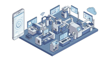 Obraz premium Smart factory automation and iot technology in a modern manufacturing environment isometric style vector illustration