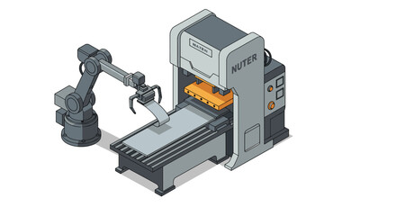 Fototapeta premium Industrial automation and robotics in modern manufacturing design isometric style vector illustration