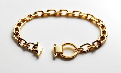 Obraz premium Elegant gold chain necklace with modern circular clasp on smooth white background