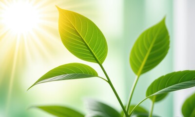 Vibrant green leaves in sunlight: nature's radiant beauty in closeup