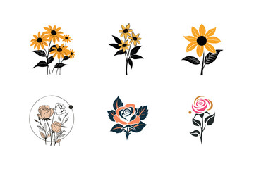 Obraz premium Six elegant floral designs roses and sunflowers