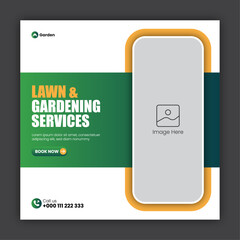 Lawn & gardening social media post design template or web banner design template