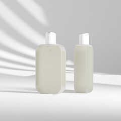 translucent cosmetic plastic bottle with disk top flip cap mockup, white flat disk cap shampoo packaging, square skincare container, rectangular shape squeeze bottle, cubic shape bottle