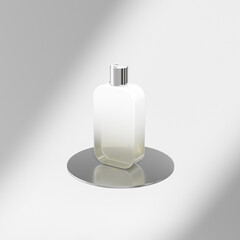 luxury cosmetic plastic bottle with disk top flip cap mockup, metallic flat disk cap shampoo packaging, square skincare container, rectangular shape squeeze bottle, slim cubic shape bottle