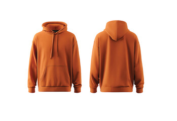 Blank orange hoodie front and back view, Mockup Design isolated on transparent white background