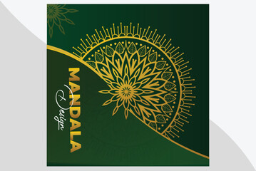Golden gradient round mandala isolated on green background. Vector illustration