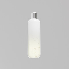 luxury cosmetic plastic bottle with disk top flip cap mockup, metallic flat disk cap shampoo packaging, round skincare container, cylindrical shape squeeze bottle, slim cylinder shape bottle