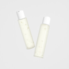 translucent cosmetic plastic bottle with disk top flip cap mockup, white flat disk cap shampoo packaging, round skincare container, round tube squeeze bottle, cylindrical shape bottle