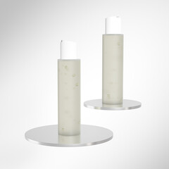 translucent cosmetic plastic bottle with disk top flip cap mockup, white flat disk cap shampoo packaging, round skincare container, round tube squeeze bottle, cylindrical shape bottle