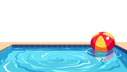 Swimming pool with beach ball, representing summer fun, with space for copy