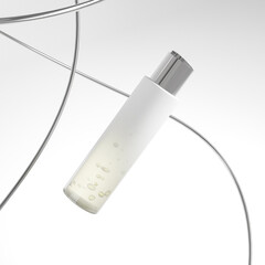 luxury cosmetic plastic bottle with disk top flip cap mockup, metallic flat disk cap shampoo packaging, round skincare container, cylindrical shape squeeze bottle, slim cylinder shape bottle