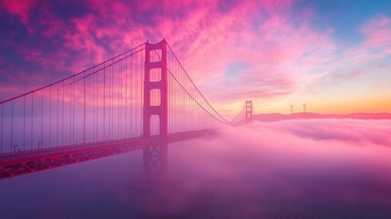 Fototapeta premium Golden Gate Bridge at sunrise through clouds