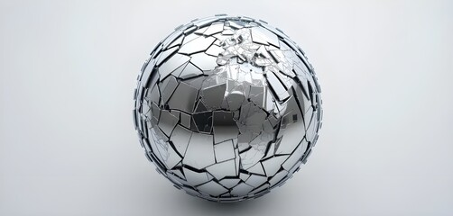 Shattered Metallic Globe Reflecting Global Issues Environmental Concerns Sustainability Fragmented World