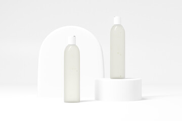 translucent cosmetic plastic bottle with disk top flip cap mockup, white flat disk cap shampoo packaging, round skincare container, round tube squeeze bottle, cylindrical shape bottle