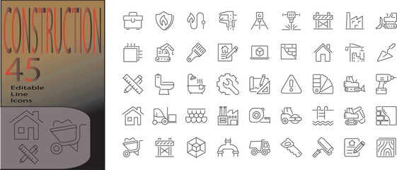 Collection of construction icons editable stroke