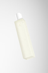 translucent cosmetic plastic bottle with disk top flip cap mockup, white flat disk cap shampoo packaging, square skincare container, rectangular shape squeeze bottle, cubic shape bottle