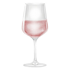 Wine in a glass watercolor drawing. Wineglass with rose wine illustration. Clip art alcoholic drinks. Wine shop booklets. Ideal for restaurant menus, posters and advertising signs.
