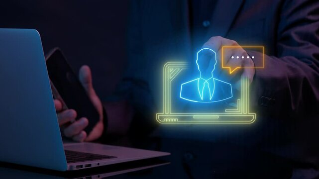 Online education concept, webinar on internet for personal development. Digital courses to develop new skills. Business, Technology, Internet and network. Webinar icon on virtual screen.