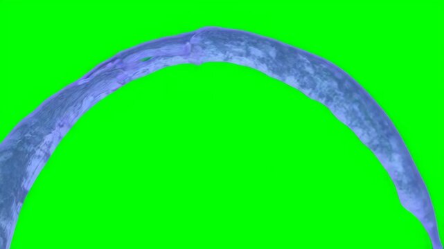 Purple liquid arcing dynamically across green screen, forming smooth parabolic trajectory with transparent background, enabling seamless visual effects compositing