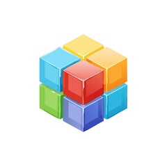 Obraz premium vector Multicolored 3D cubes. Glass iridescent geometric shape, abstract background