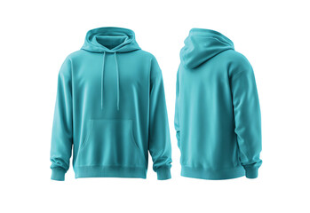 Teal Hoodie front and back view, Mockup Design isolated on transparent white background 