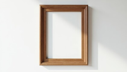 Aged oak picture frame on white wall Vertical orientation, subtle shadow , aged, decor, dark brown