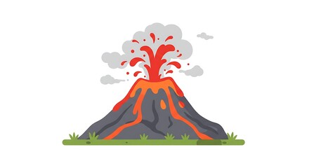 Erupting Volcano Illustration Featuring Molten Lava Flowing Down a Mountainside Against a White Background Perfect for Educational Materials or Scientific Presentations