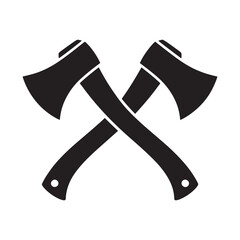 Crossed axes silhouette icon, lumberjack tools, battle axe graphic isolated on white background.