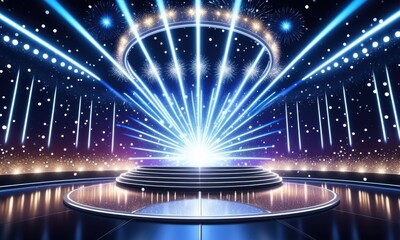Illuminated stage with vibrant light show and fireworks display