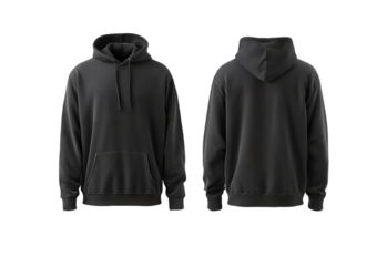 Washed Black Hoodie front and back view, Mockup Design isolated on transparent white background