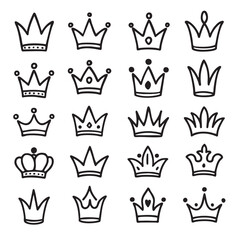 Crown icons in various styles and designs, showcasing creativity and elegance