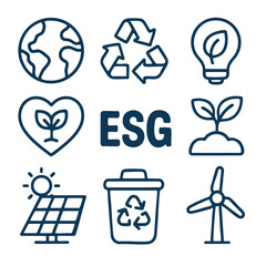 Sustainable icons representing environmental, social, and governance concepts, showcasing eco