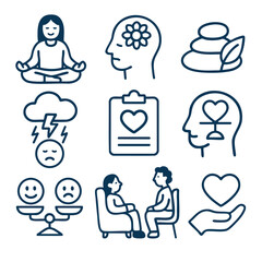 Mindfulness icons, mental health symbols, emotional balance, therapy session, self care