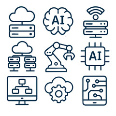Cloud computing, artificial intelligence, and automation icons represent technology concepts