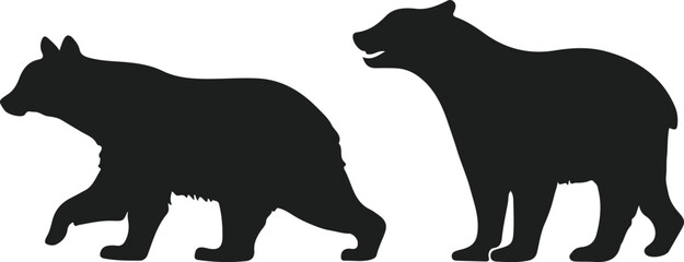Bear Silhouettes Black and White Wildlife Vector Set