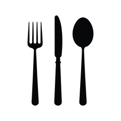Cutlery icon, fork, knife, spoon silhouette vector for restaurant and dining. 