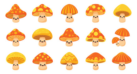 An Adorable Collection of Fungi Family Smiling Cartoon Mushrooms for Your Garden