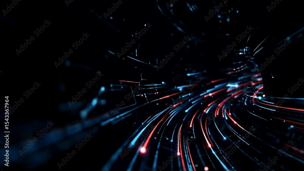 Poster abstract data stream tunnel background animation with glowing light trails and fast speed