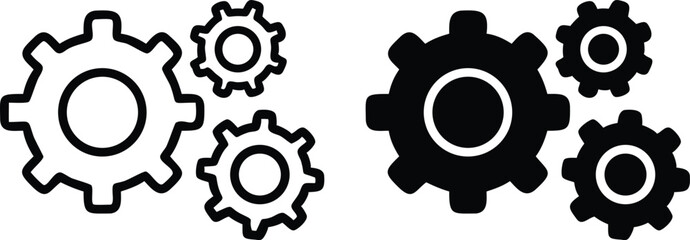 Minimalist Three Gears Icon in Outline Style with Clean Lines and Technical Precision