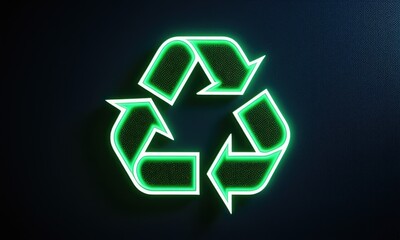 Glowing neon green recycling icon on dark background for ecofriendly concepts