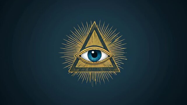 Mystical golden eye inside a glowing triangle radiates powerful energy, symbolizing enlightenment, divine vision, cosmic awareness, secret knowledge, higher consciousness, and spiritual awakening