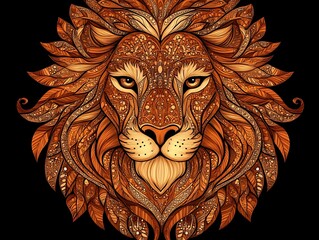 Detailed symmetrical portrait of a majestic lion with intricate designs