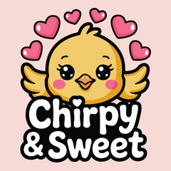 Chirpy & sweet kawaii bird with hearts vector for adorable slogan t-shirt design