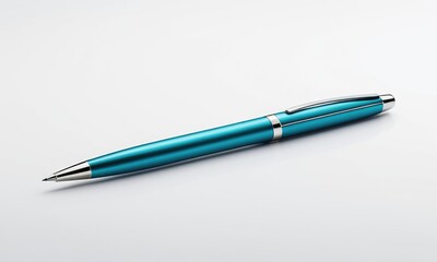 Elegant metallic blue pen on clean white surface