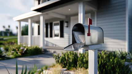 Mail delivery scene with open mailbox and paper envelopes, representing handwritten letters and postal service